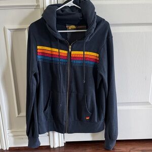 Aviator Nation Charcoal Hoodie with Multicolor Stripes